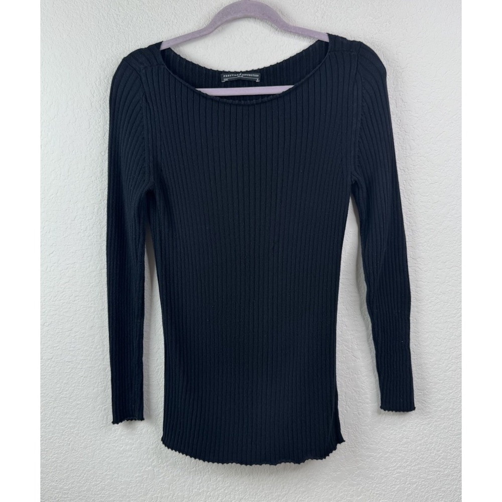 Peruvian Connection Ribbed Black Pima Cotton Top Long Sleeve Sz M Layers Capsule